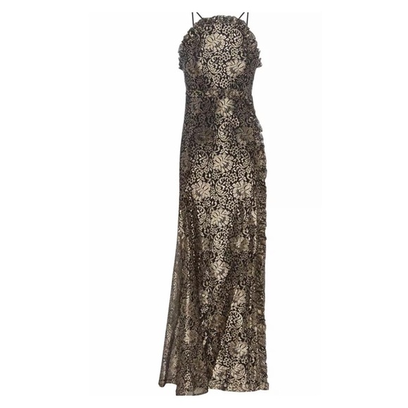 NWT ALICE MCCALL Distant Realms Maxi Gown Black Gold Metallic Lace Size US 0 - Picture 7 of 10